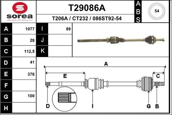 EAI T29086A - Piedziņas vārpsta autodraugiem.lv