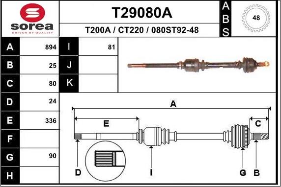 EAI T29080A - Piedziņas vārpsta autodraugiem.lv