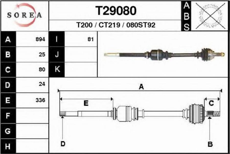 EAI T29080 - Piedziņas vārpsta autodraugiem.lv