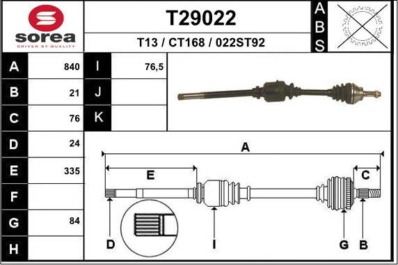 EAI T29022 - Piedziņas vārpsta autodraugiem.lv