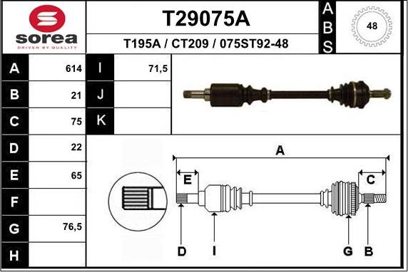 EAI T29075A - Piedziņas vārpsta autodraugiem.lv