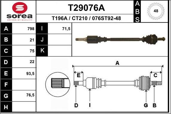 EAI T29076A - Piedziņas vārpsta autodraugiem.lv