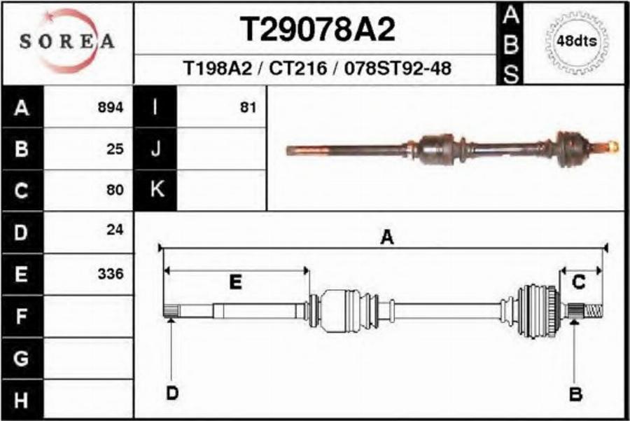 EAI T29078A2 - Piedziņas vārpsta autodraugiem.lv