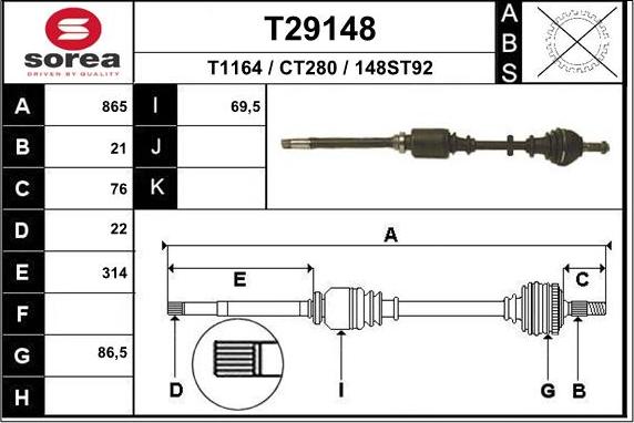 EAI T29148 - Piedziņas vārpsta autodraugiem.lv