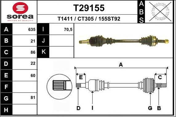 EAI T29155 - Piedziņas vārpsta autodraugiem.lv