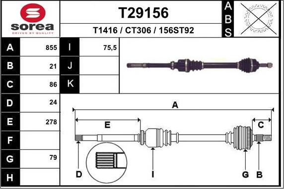 EAI T29156 - Piedziņas vārpsta autodraugiem.lv