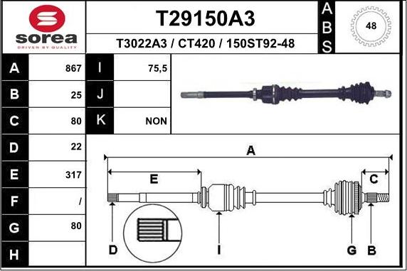 EAI T29150A3 - Piedziņas vārpsta autodraugiem.lv