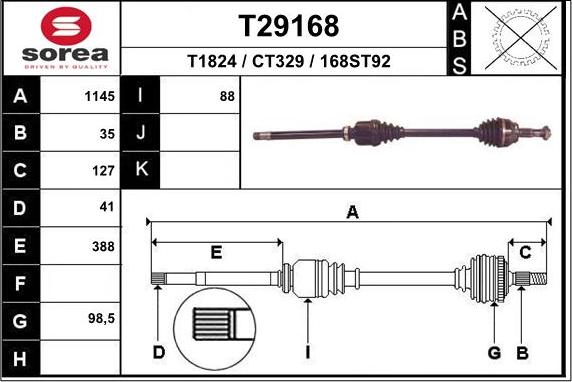 EAI T29168 - Piedziņas vārpsta autodraugiem.lv