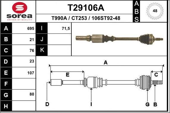 EAI T29106A - Piedziņas vārpsta autodraugiem.lv