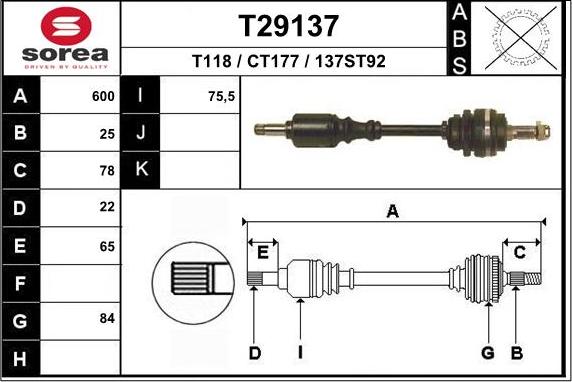 EAI T29137 - Piedziņas vārpsta autodraugiem.lv