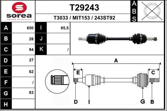 EAI T29243 - Piedziņas vārpsta autodraugiem.lv