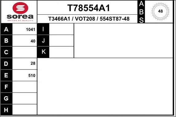 EAI T78554A1 - Piedziņas vārpsta autodraugiem.lv