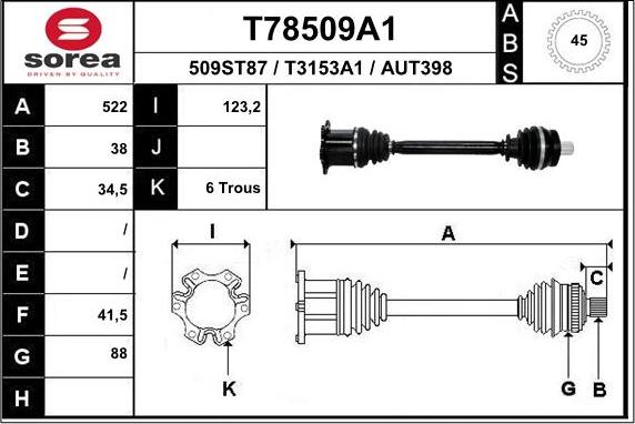 EAI T78509A1 - Piedziņas vārpsta autodraugiem.lv