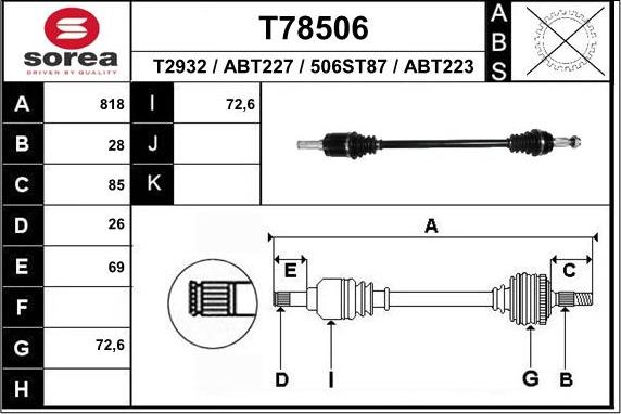 EAI T78506 - Piedziņas vārpsta autodraugiem.lv