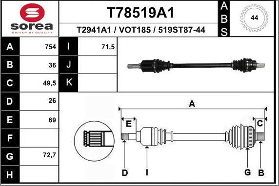 EAI T78519A1 - Piedziņas vārpsta autodraugiem.lv