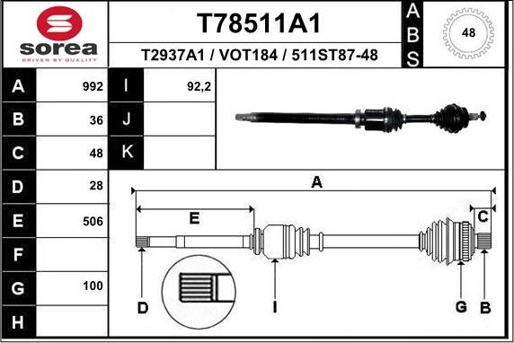 EAI T78511A1 - Piedziņas vārpsta autodraugiem.lv