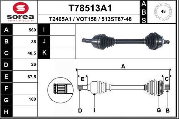 EAI T78513A1 - Piedziņas vārpsta autodraugiem.lv