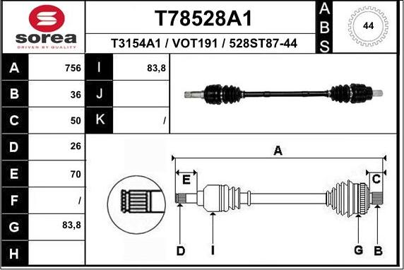 EAI T78528A1 - Piedziņas vārpsta autodraugiem.lv