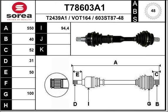 EAI T78603A1 - Piedziņas vārpsta autodraugiem.lv