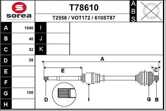 EAI T78610 - Piedziņas vārpsta autodraugiem.lv