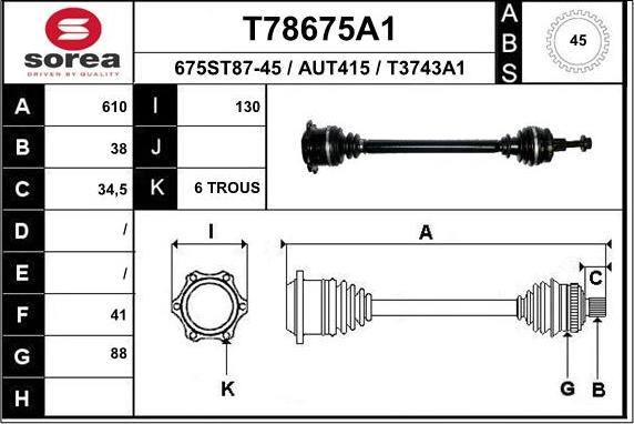 EAI T78675A1 - Piedziņas vārpsta autodraugiem.lv