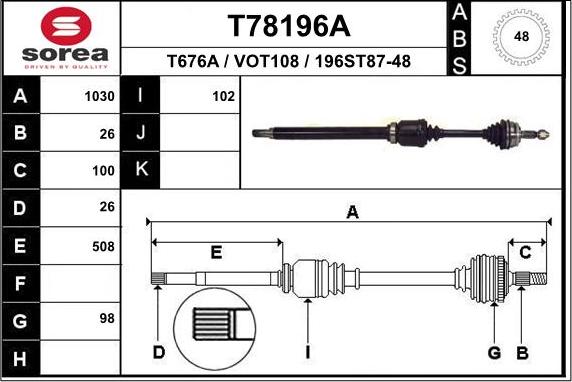 EAI T78196A - Piedziņas vārpsta autodraugiem.lv