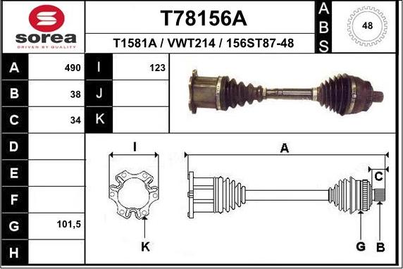 EAI T78156A - Piedziņas vārpsta autodraugiem.lv