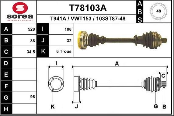 EAI T78103A - Piedziņas vārpsta autodraugiem.lv