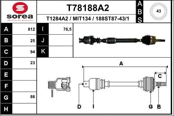 EAI T78188A2 - Piedziņas vārpsta autodraugiem.lv