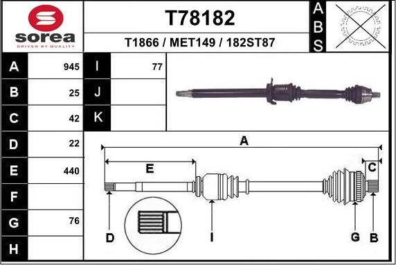 EAI T78182 - Piedziņas vārpsta autodraugiem.lv