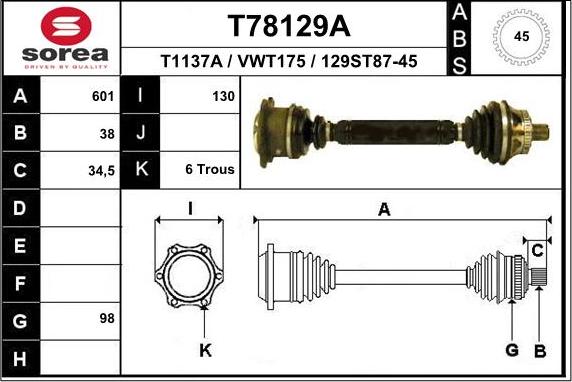 EAI T78129A - Piedziņas vārpsta autodraugiem.lv