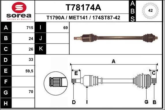 EAI T78174A - Piedziņas vārpsta autodraugiem.lv