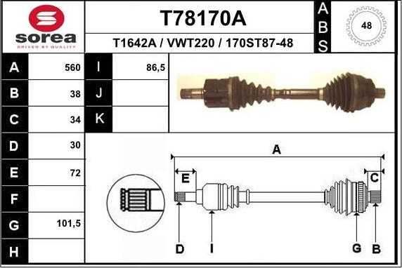 EAI T78170A - Piedziņas vārpsta autodraugiem.lv