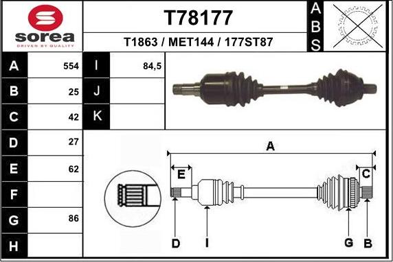 EAI T78177 - Piedziņas vārpsta autodraugiem.lv