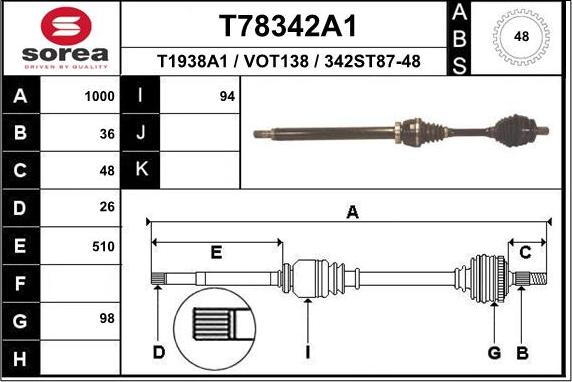 EAI T78342A1 - Piedziņas vārpsta autodraugiem.lv