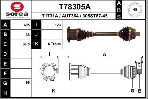 EAI T78305A - Piedziņas vārpsta autodraugiem.lv