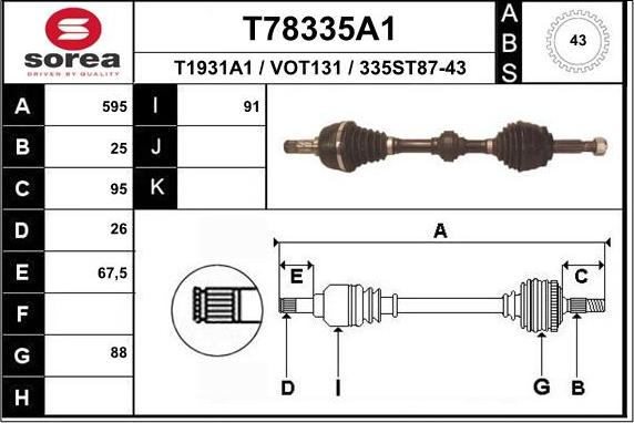 EAI T78335A1 - Piedziņas vārpsta autodraugiem.lv