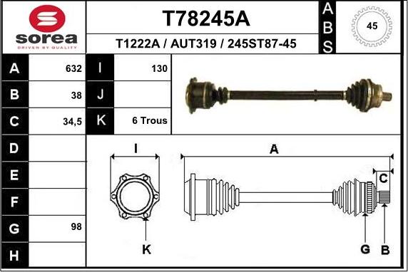 EAI T78245A - Piedziņas vārpsta autodraugiem.lv