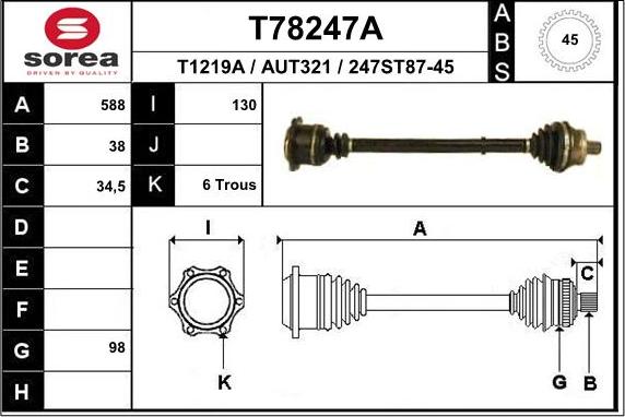 EAI T78247A - Piedziņas vārpsta autodraugiem.lv