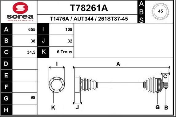 EAI T78261A - Piedziņas vārpsta autodraugiem.lv