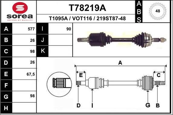 EAI T78219A - Piedziņas vārpsta autodraugiem.lv