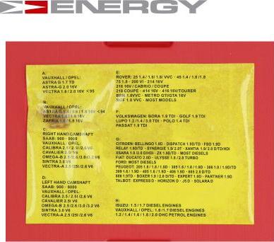 ENERGY NE00075 - Nofiksēšanas ierīču komplekts, Sadales vārpsta autodraugiem.lv