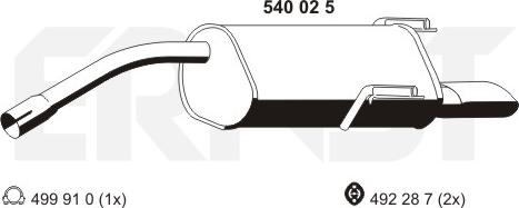 ERNST 540025 - Izplūdes gāzu trokšņa slāpētājs (pēdējais) autodraugiem.lv