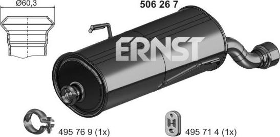 ERNST 506267 - Izplūdes gāzu trokšņa slāpētājs (pēdējais) autodraugiem.lv