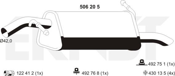 ERNST 506205 - Izplūdes gāzu trokšņa slāpētājs (pēdējais) autodraugiem.lv