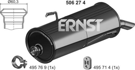 ERNST 506274 - Izplūdes gāzu trokšņa slāpētājs (pēdējais) autodraugiem.lv