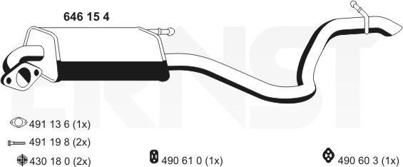 ERNST 646154 - Izplūdes gāzu trokšņa slāpētājs (pēdējais) autodraugiem.lv