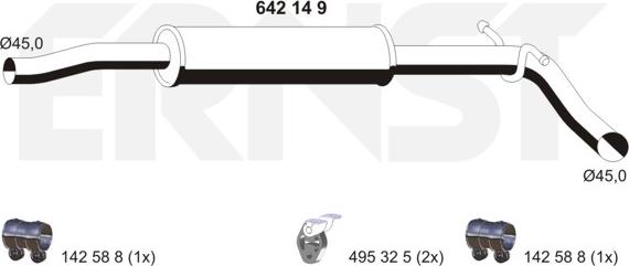 ERNST 642149 - Vidējais izpl. gāzu trokšņa slāpētājs autodraugiem.lv