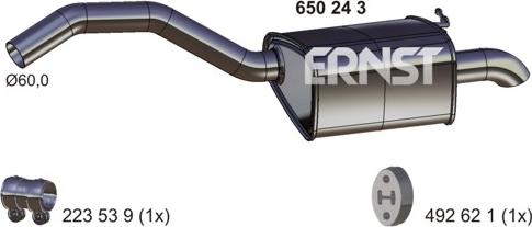 ERNST 650243 - Izplūdes gāzu trokšņa slāpētājs (pēdējais) autodraugiem.lv