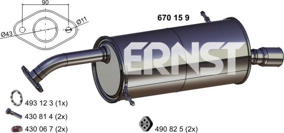 ERNST 670159 - Izplūdes gāzu trokšņa slāpētājs (pēdējais) autodraugiem.lv